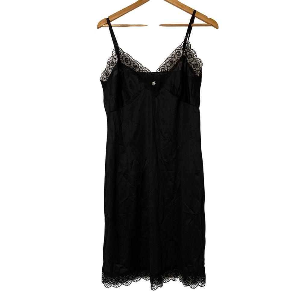 Vintage Sliperfection Lace Trim Satin Slip Dress Bust Size 38